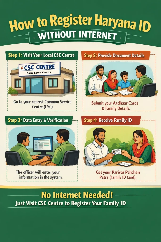 बिना इंटरनेट के हरियाणा परिवार आईडी कैसे रजिस्टर करें?