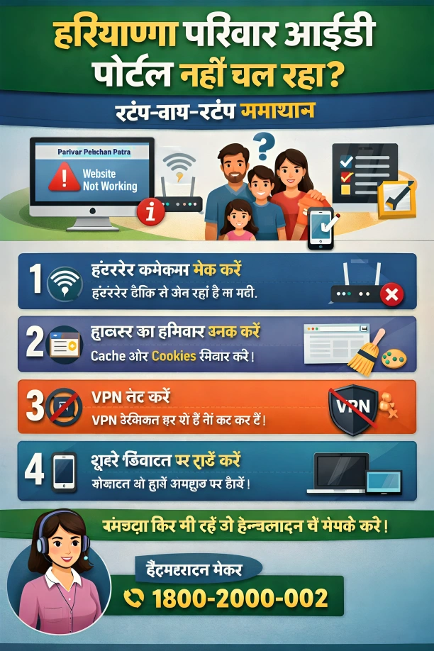 हरियाणा परिवार आईडी पोर्टल नहीं चल रहा? स्टेप-बाय-स्टेप समाधान